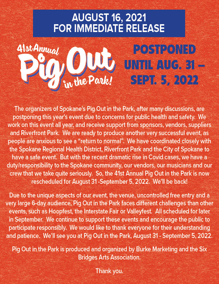 Pig Out In The Park Spokane's Favorite 6 Day Food & FREE Music Festival